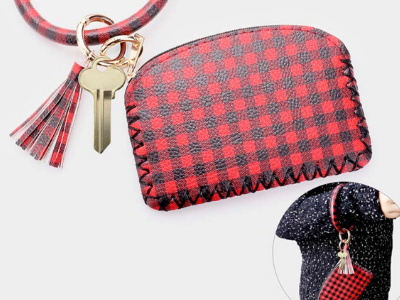 Check Plaid Tassel Key Chain / Bracelet / Pouch Bag