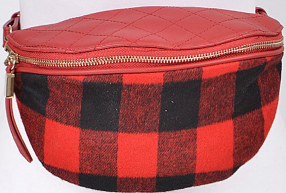 Red & Black Plead Fanny Pack