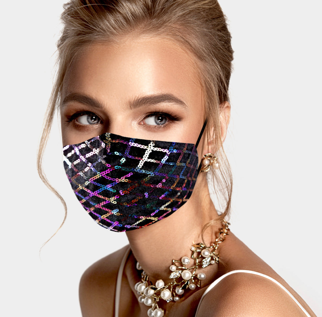 Black Purple Tint Sequin Face Mask