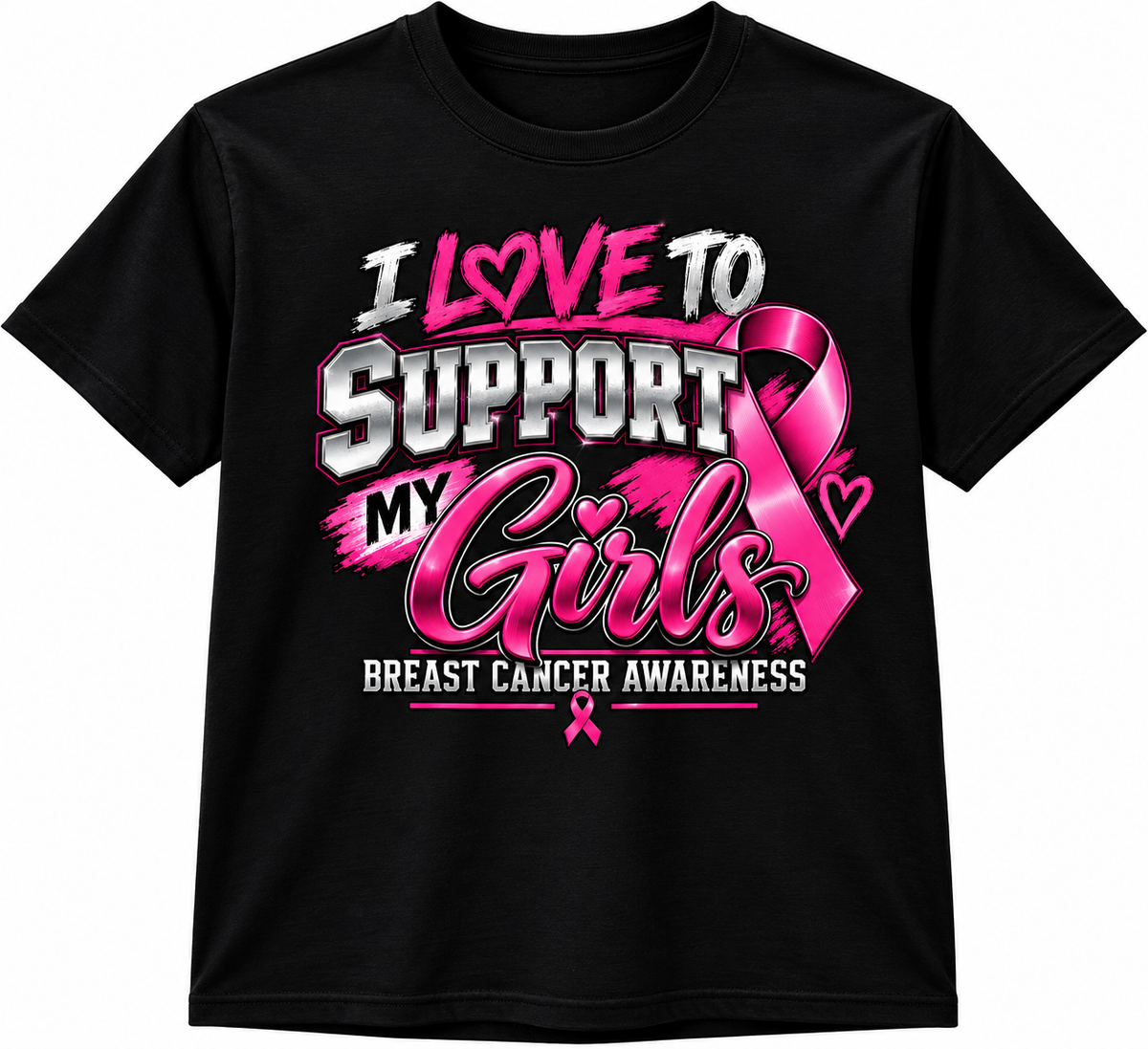 I love to support my girls breast cancer awareness tee