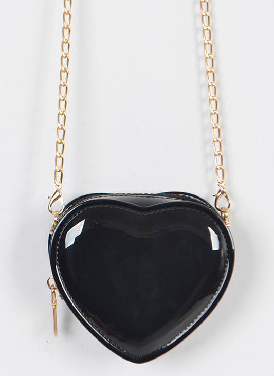 Black Heart Shape Shiny Purse