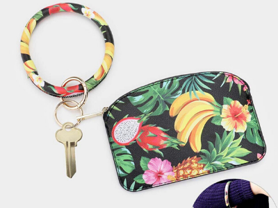 Tropical Leaf And Fruits Pattern Key Chain / Bracelet / Pouch Bag