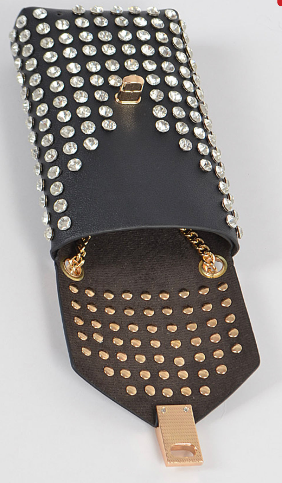 Black Rhinestones Bag With Gold Strap