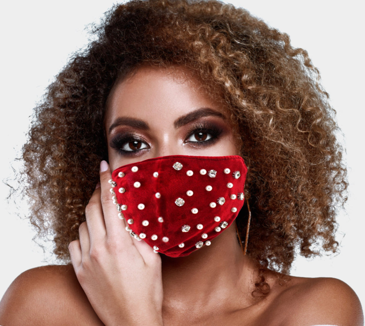 Burgundy Stoned Pearl Face Mask