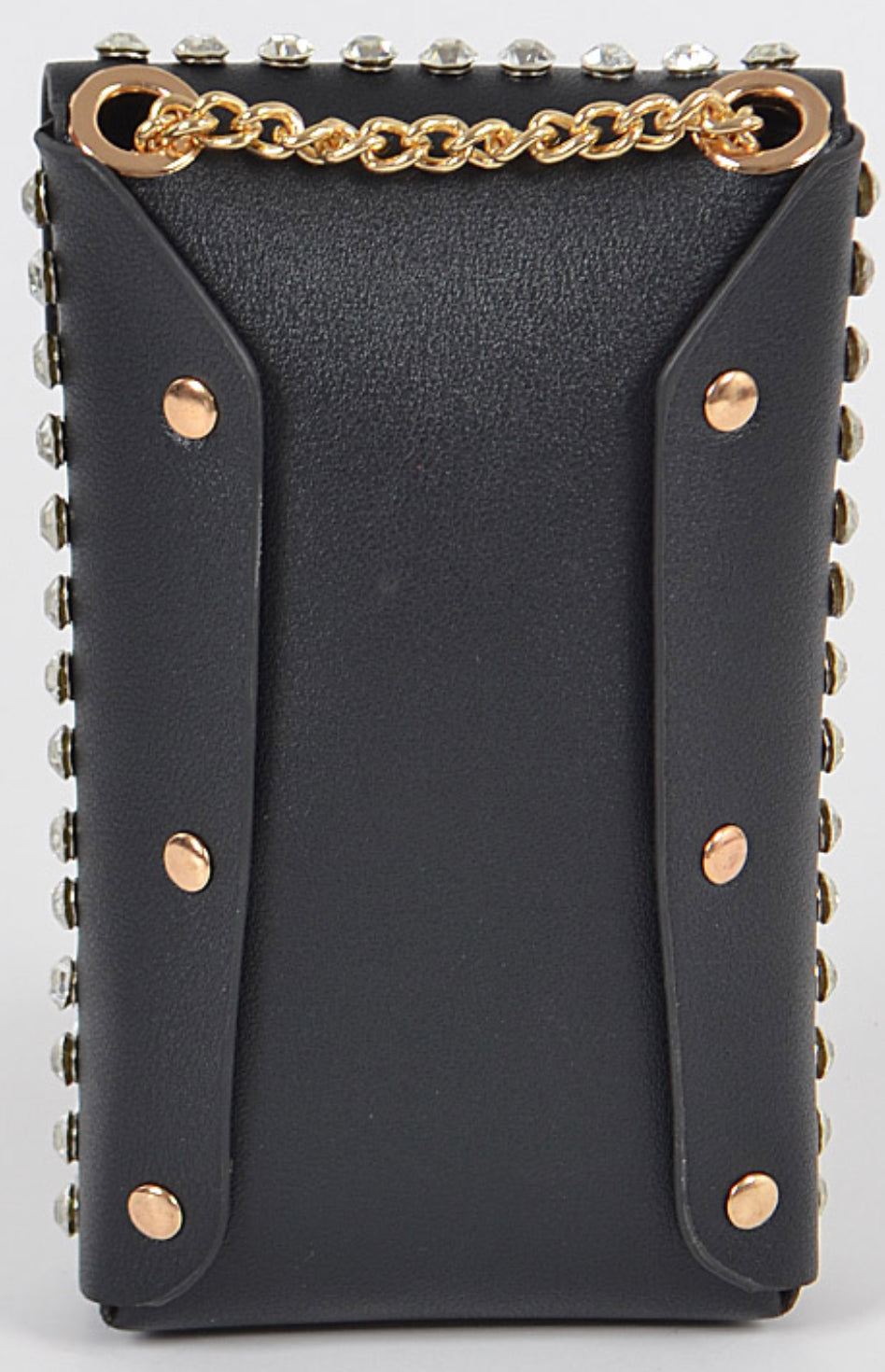 Black Rhinestones Bag With Gold Strap