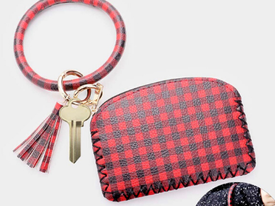 Check Plaid Tassel Key Chain / Bracelet / Pouch Bag