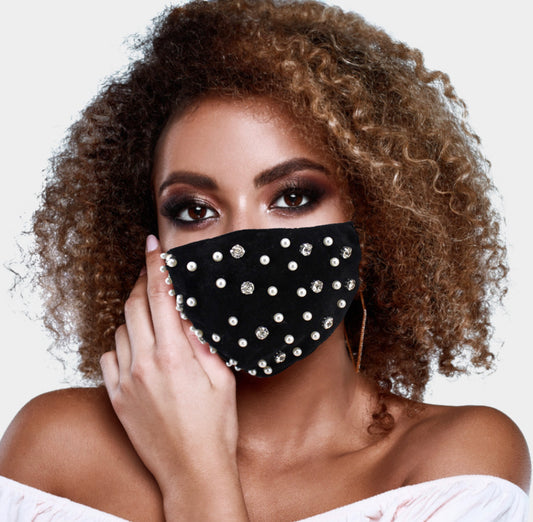 Black Stoned Pearl Face Mask