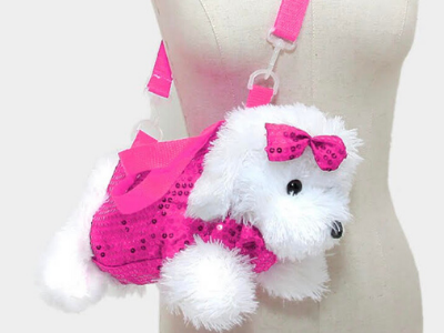 Hot Pink Sequin Dog Doll Crossbody Bags