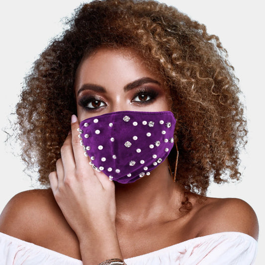 Purple Stoned Pearl Face Mask